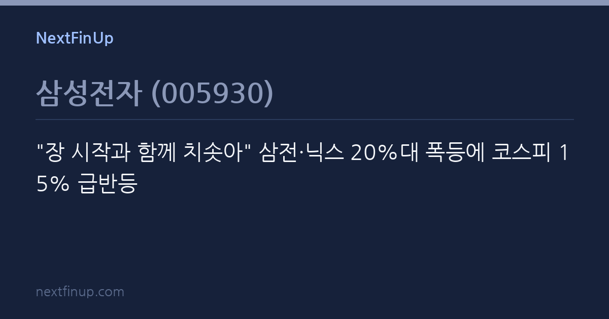 "장 시작과 함께 치솟아" 삼전·닉스 20%대 폭등에 코스피 15% 급반등