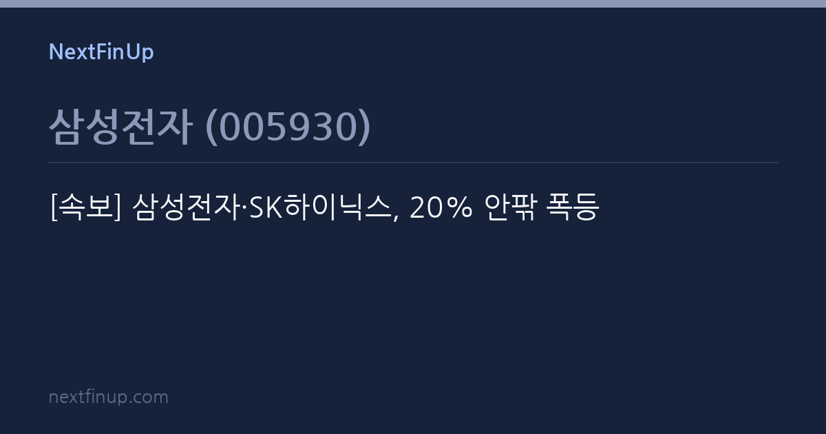 [속보] 삼성전자·SK하이닉스, 20% 안팎 폭등